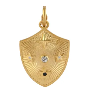 Vintage Look Designer 14k Yellow Pendant With Natural Diamond & Sapphire
