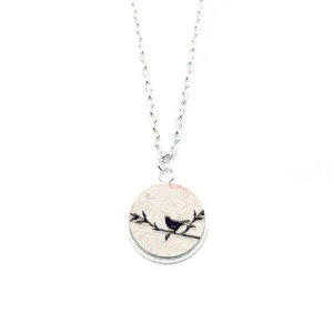 Vintage Love Birds Right Wood Pendant Necklace