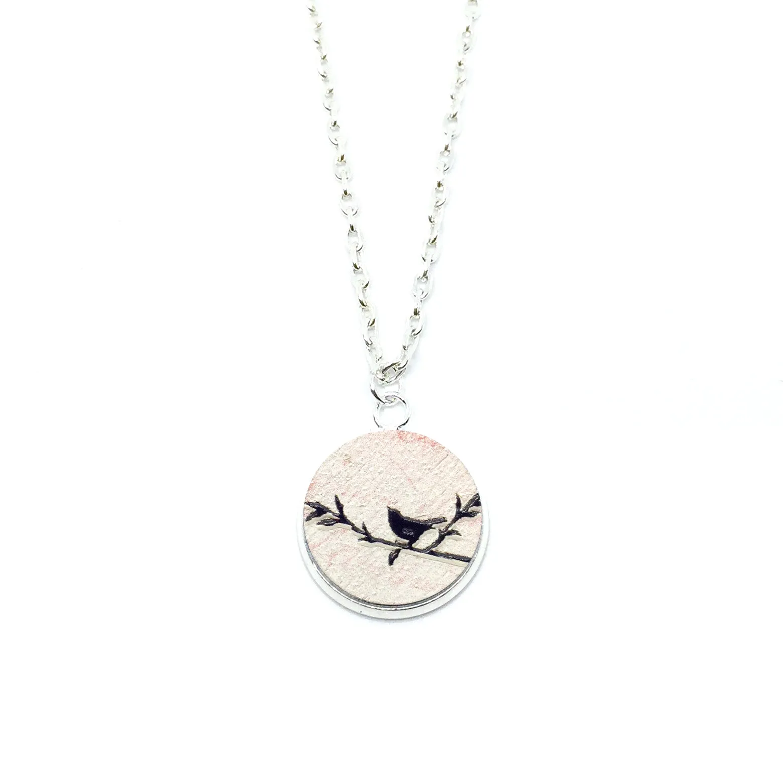 Vintage Love Birds Right Wood Pendant Necklace
