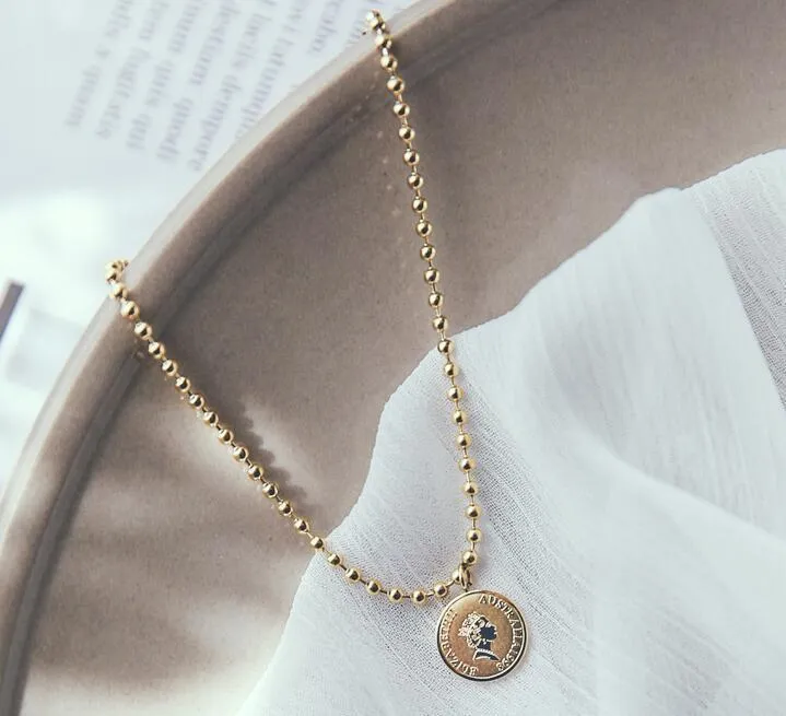 Vintage Rose Gold Queen Portrait Coin Bead Anklet