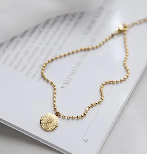 Vintage Rose Gold Queen Portrait Coin Bead Anklet