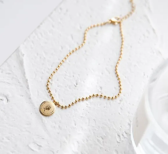 Vintage Rose Gold Queen Portrait Coin Bead Anklet