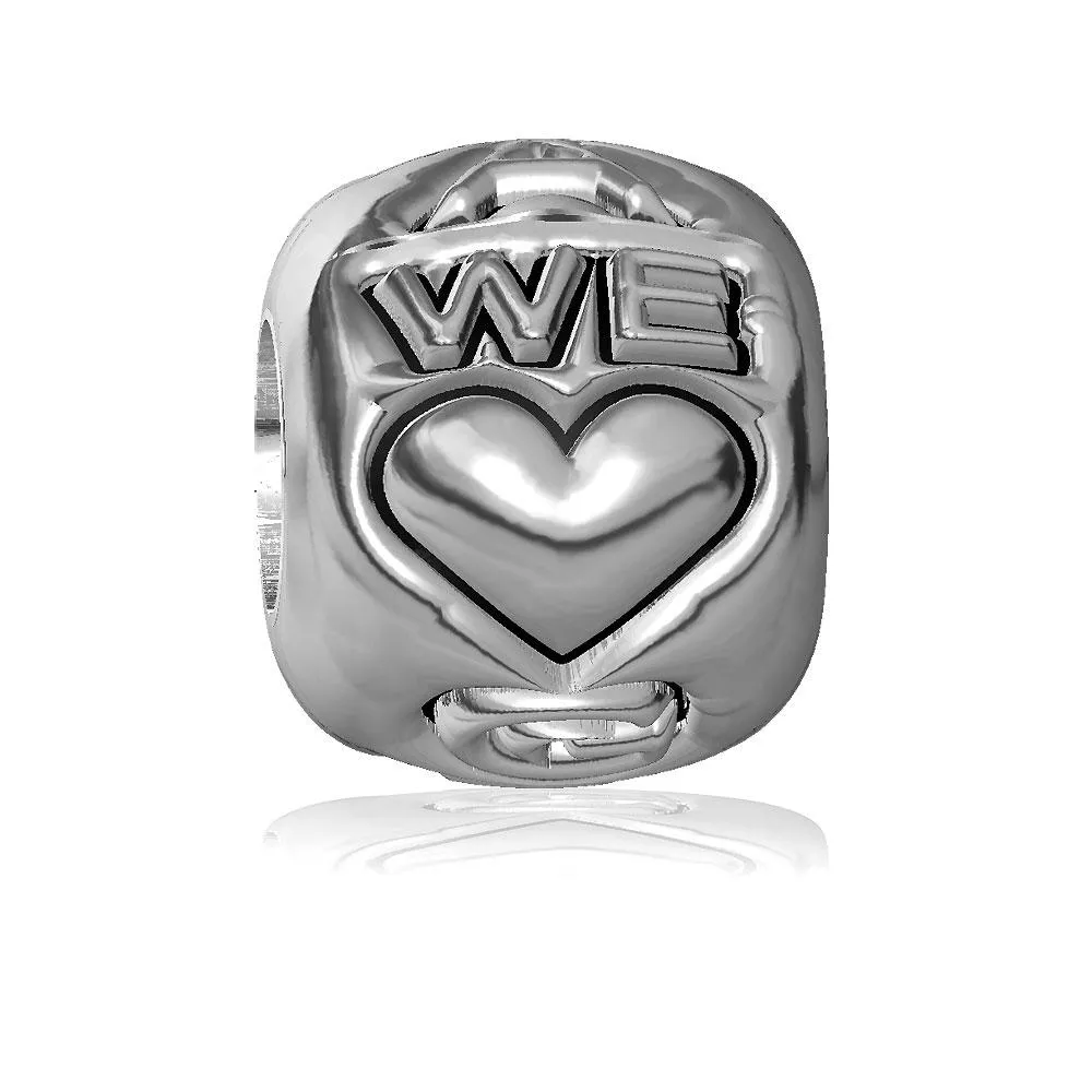 We Love Grandma Charm Bracelet Bead with a Heart in Sterling Silver