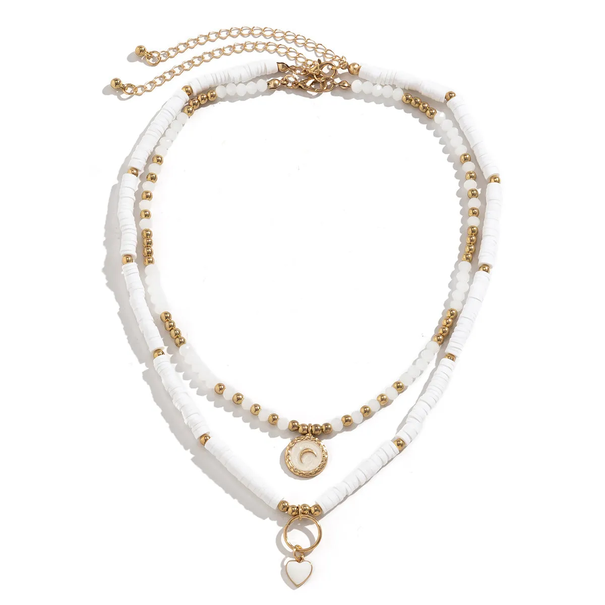 White Polymer Clay & Enamel 18K Gold-Plated Heart Pendant Necklace Set