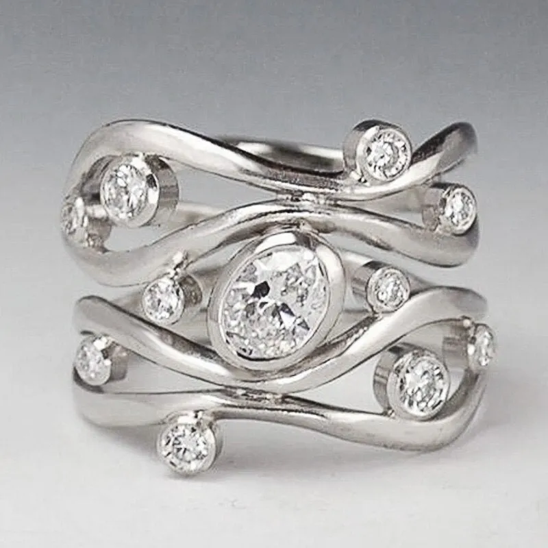 White Sapphire Women Engagement Ring 925 Sterling Silver Jewelry
