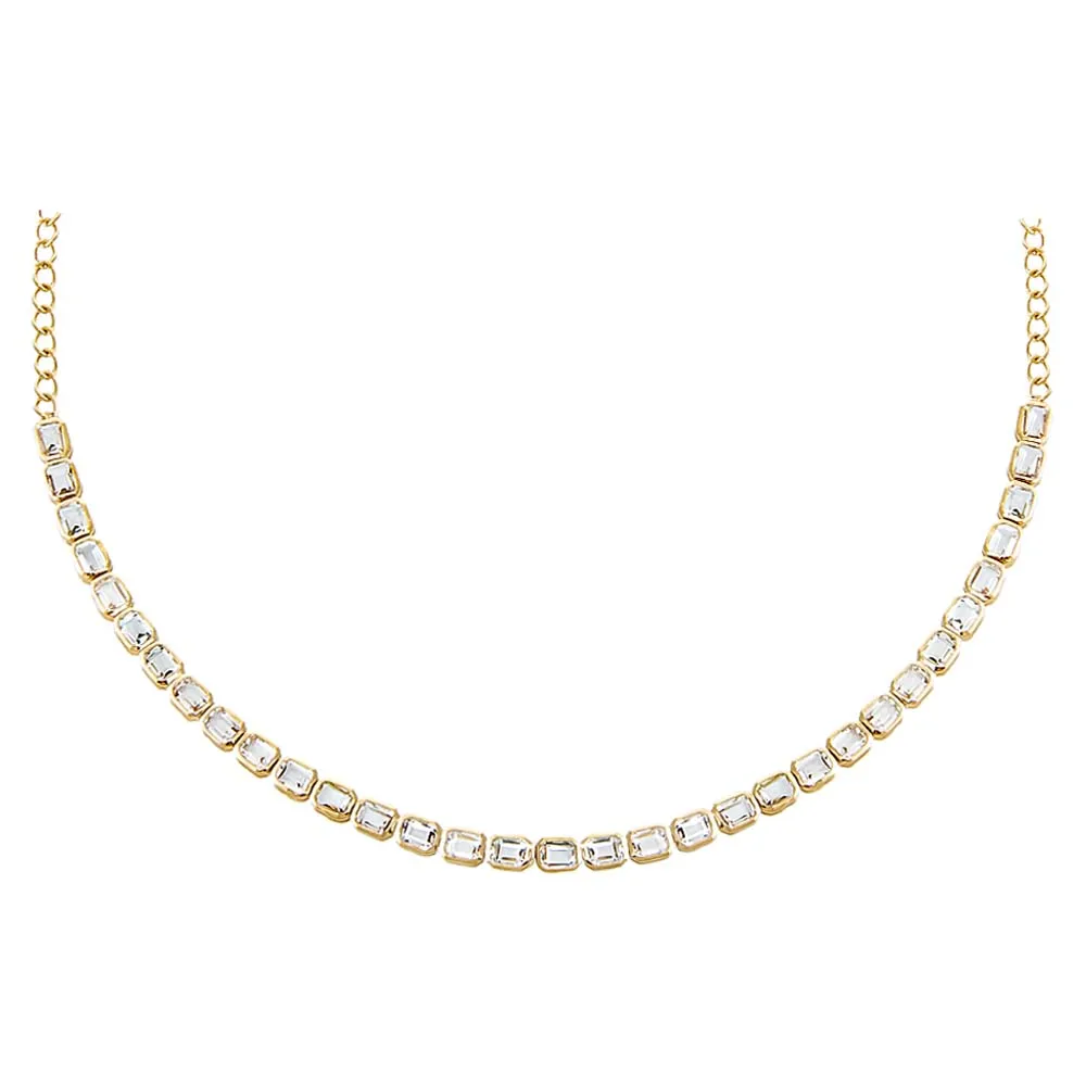 White Topaz Baguette Tennis Choker 14K