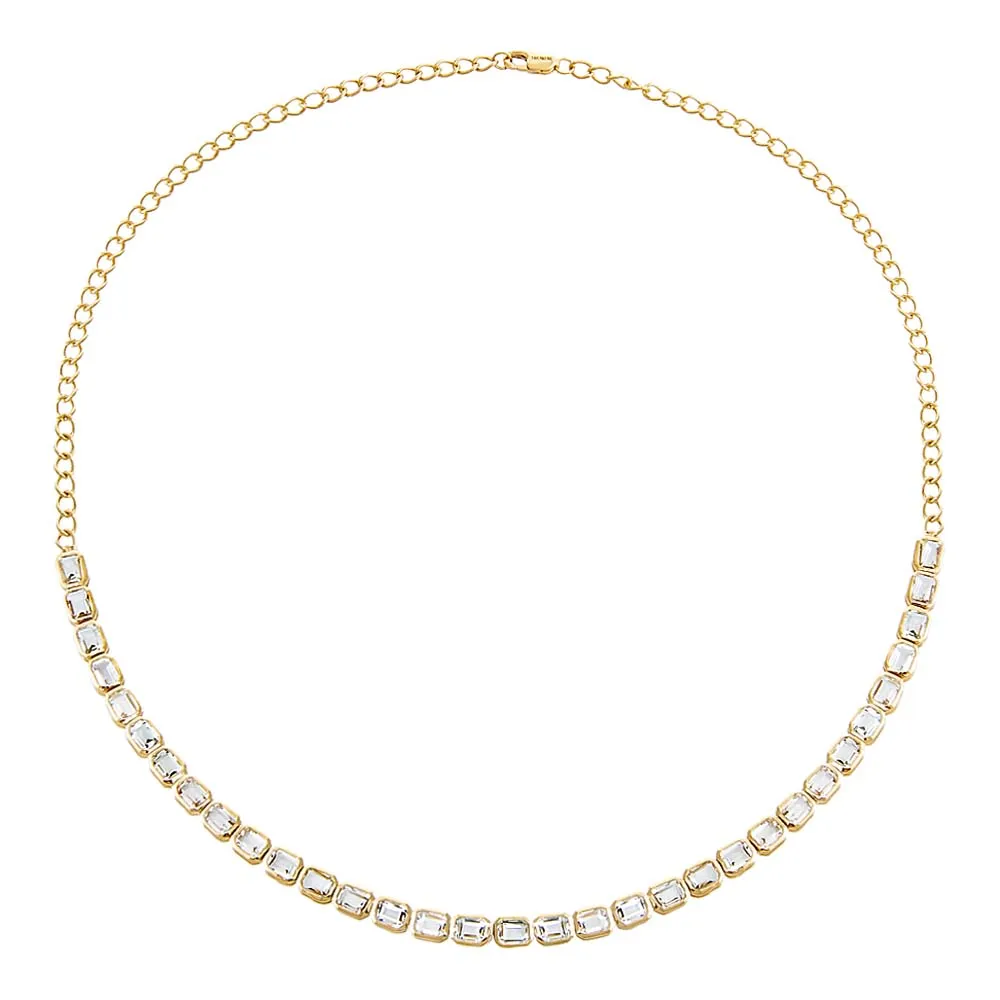 White Topaz Baguette Tennis Choker 14K