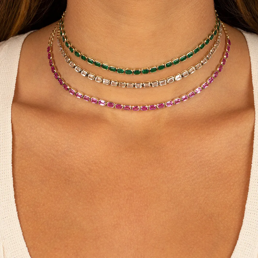 White Topaz Baguette Tennis Choker 14K