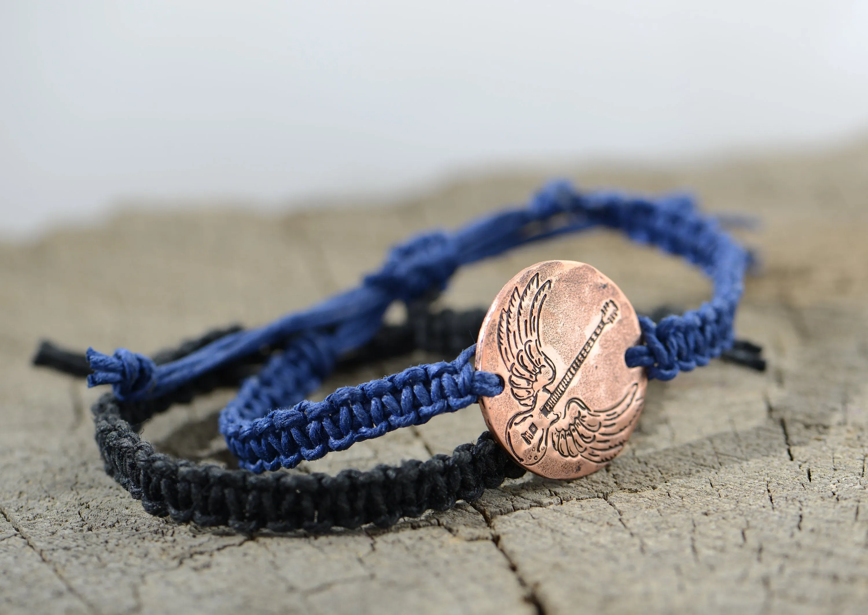 Winged Guitar and Natural Hemp Bracelet