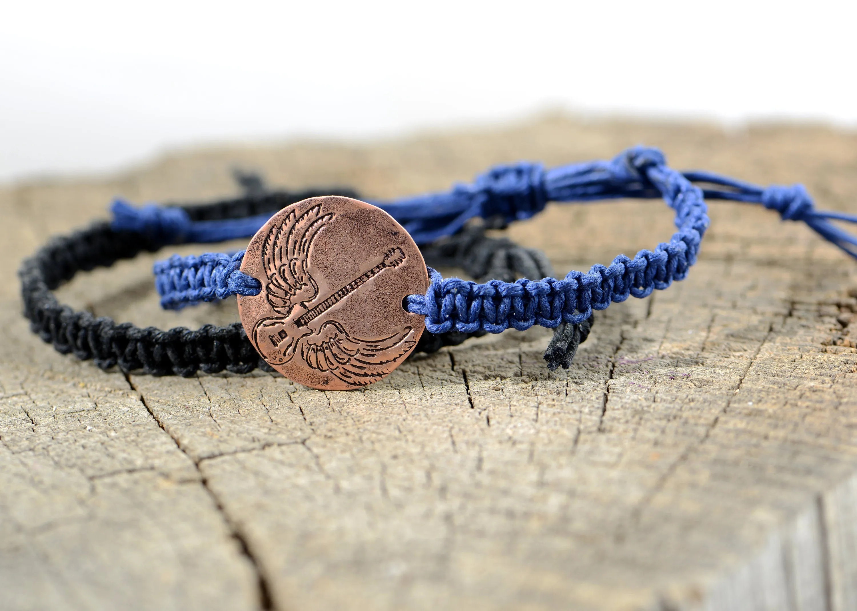 Winged Guitar and Natural Hemp Bracelet