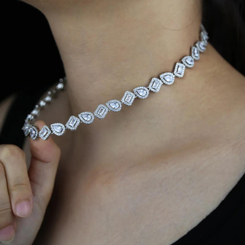 Women Wedding Jewelry Geometric CZ Tear Drop Round