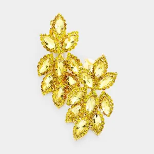 Yellow Crystal Rhinestone Oval Cluster Clip On Earrings | 418311