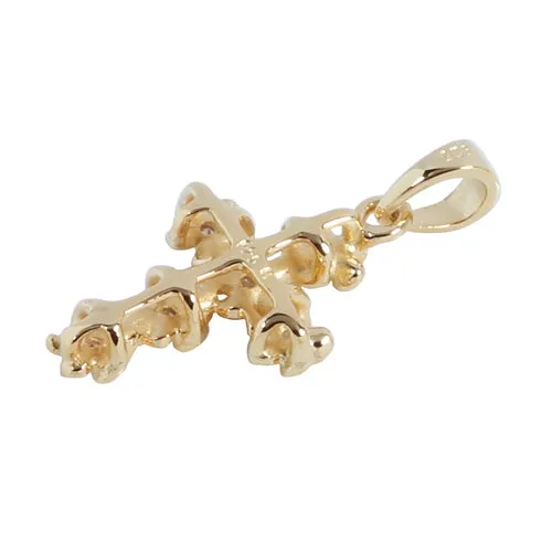 Yellow Gold Plated Sterling Silver 4mm Plumeria Cross Pendant (Chain Sold Separately)