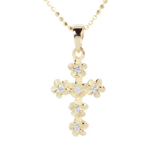 Yellow Gold Plated Sterling Silver 4mm Plumeria Cross Pendant (Chain Sold Separately)