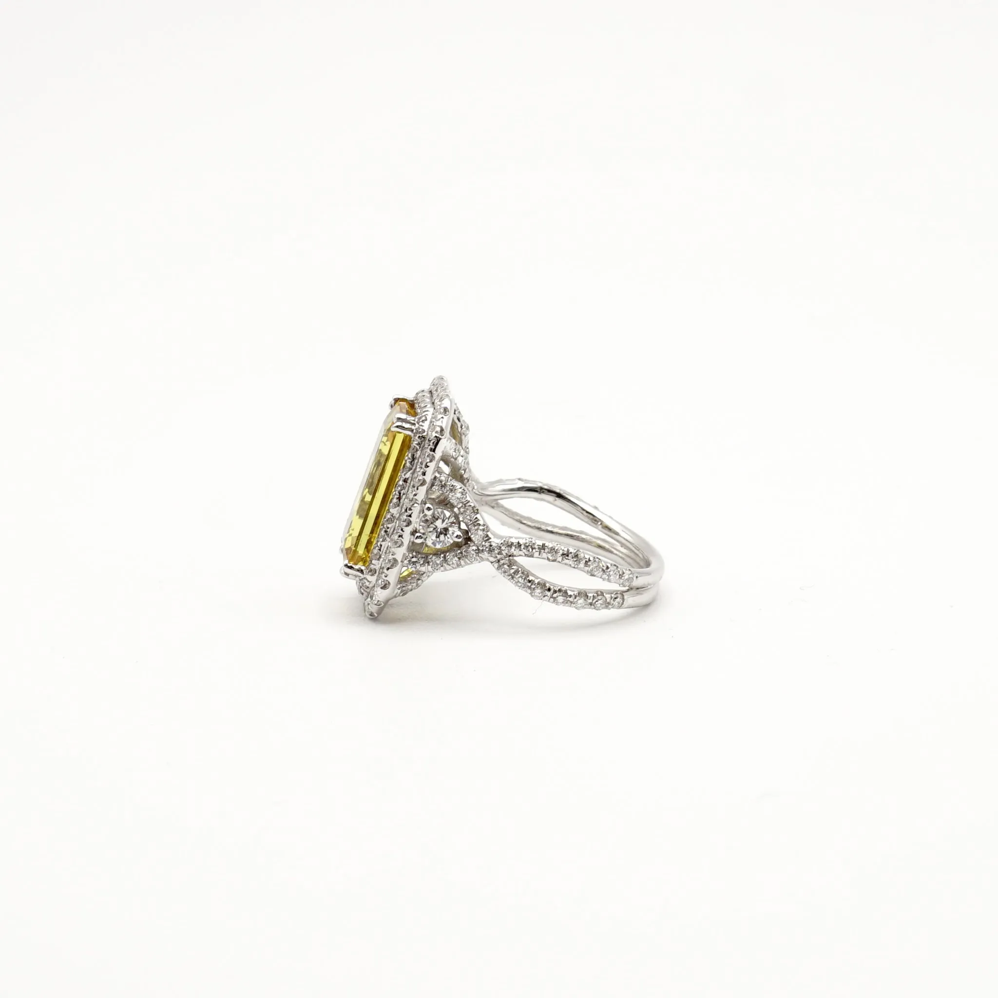 Yellow Sapphire & Diamond Master Piece Ladies Ring, 14 Karat White Gold