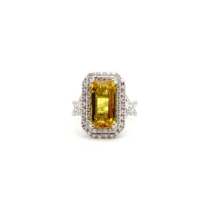 Yellow Sapphire & Diamond Master Piece Ladies Ring, 14 Karat White Gold