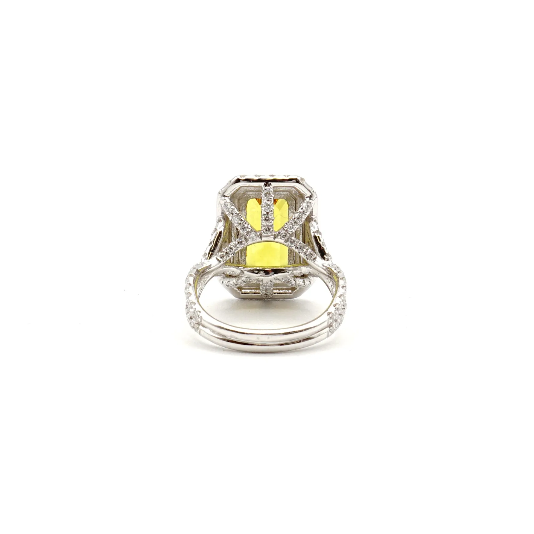 Yellow Sapphire & Diamond Master Piece Ladies Ring, 14 Karat White Gold